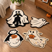 Halloween-Geister-Teppich Maßgefertigter Teppich Niedlicher Geister-Katzen-Kürbis-Teppich Weicher Plüsch-Bodenmatte für Schlafzimmer Wohnzimmer