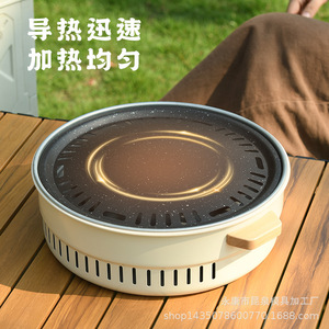 Kunquan Non-Stick Korean Style Grill Pan Round Outdoor BBQ Meat Frying Charcoal Tea Brewing Easy Cleaning - Product Image 4