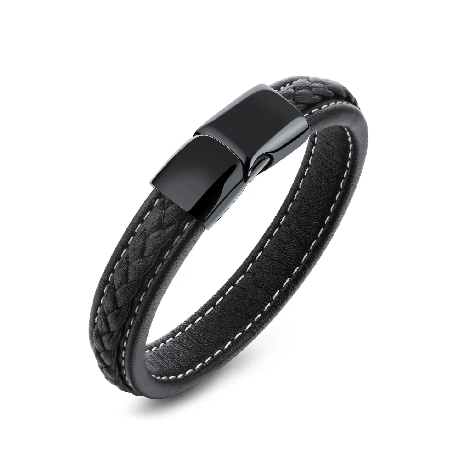 fashion bracelet pure black titanium steel leather bracelet simple trend men's leather bracelet accessories