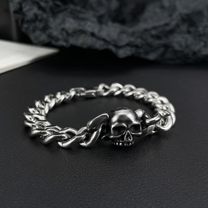 European and American Trendy Personalized Men's Cuban Chain Street Hip Hop Style Skull Stainless Steel <b>Bracelet</b> - Product Image 2