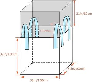 Sac en vrac Huamaohengchun - Capacité de 2650 lb, 39x39x39 pouces, Polypropylène (PP), Ouverture supérieure, Blanc, Rectangulaire, Réutilisable, Lot de 1 - Product Image 2