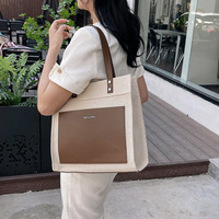 Sac fourre-tout en toile personnalisé pour femme, nouveau modèle tendance, logo imprimé, couleur contrastée, décontracté, pour le bureau, bandoulière, fermeture éclair, polyester