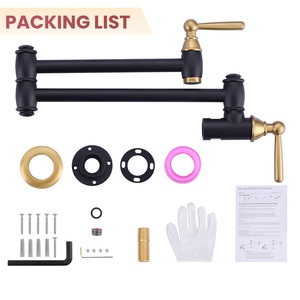 Grifo de llenado de ollas, Oro Negro, latón macizo, grifo de estufa de cocina de montaje en pared con brazos oscilantes de doble junta - Product Image 6