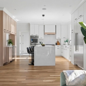 Mobili da Cucina Vermont di Alta Gamma, Stile Shaker Bianco, Armadio Laterale in Legno Chiaro, Set di Mobili per Cucina Open Space - Product Image 1