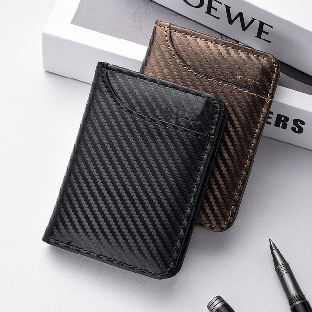Minimalist Men's Wallet with Carbon Fiber Design PU Leather Slim Card Holder for Men