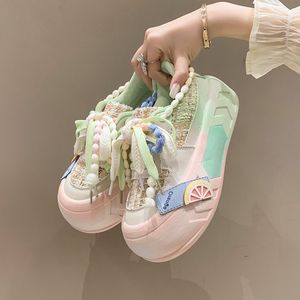 Basket Femme Chic OEM/ODM Thick Sole Running <b>Shoe</b> Pink/Green Chunky Platform 2025 Women Sneakers - Product Image 3