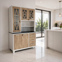 Buffet avec portes vitrées et tiroirs, blanc bicolore, grande capacité, meuble de rangement sur pied pour salle à manger et cuisine, en acier