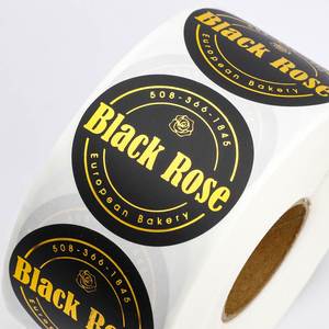 Etiqueta Redonda Autoadhesiva de Vinilo con Diseño de Rosa Negra, Estampado Dorado, Impermeable, Ecológica, para Sellado de Empaques de Alimentos para Panadería - Product Image 4