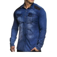 Chemises en jean ajustées à manches longues en soie de qualité supérieure pour hommes, avec logo personnalisé, anti-plis, respirantes, en coton écologique