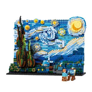 MOC Hot New DK3001 Art Mosaic Starry Painting World Masterpiece With Led Light Building Blocks Bricks Educational Toys DIY Gifts