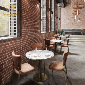 Muebles Modernos Comerciales de Piedra Sinterizada Redonda para Cafetería y <span class=keywords><strong>Restaurante</strong></span> de Comida Rápida, Juego de Mesa y Sillas con Asientos Tipo Sofá - Product Image 2