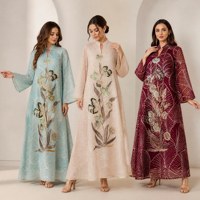 Abaya en maille de polyester brodée avec des perles de sequins 3D, col mandarin et manches évasées pour l'Aïd, les banquets du soir et les soirées formelles