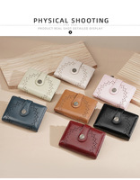 Dompet Lipat Pendek Motif Geometris untuk Wanita, Penutup Ritsleting, Bahan Kulit PU, Portabel, Tempat Kartu dan Uang Koin