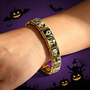 Bracciale con ciondoli <span class=keywords><strong>italiani</strong></span> all'ingrosso da 9 mm, ciondoli di Halloween a forma di zucca, strega e fantasma, maglie intercambiabili fai da te, gioielli spettrali per le festività, regalo - Product Image 2