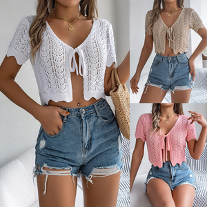Cardigã de Verão com Detalhes em Renda, Manga Três Quartos, Forrado em Lã, Estilo Streetwear, Top Cropped Protetor Solar - Product Image 3