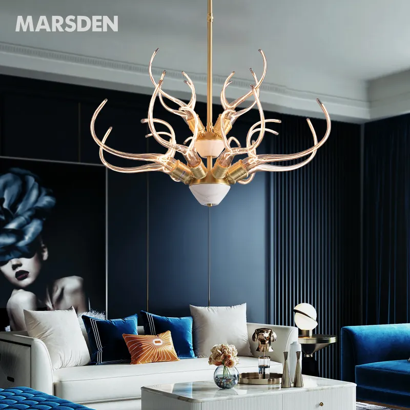 Moderne Luxus Dekor Geweih Hirsch E27 Glühbirne Decke hängen Bronze LED Pendel leuchte Kupfer Messing Phantasie Kronleuchter Lampe