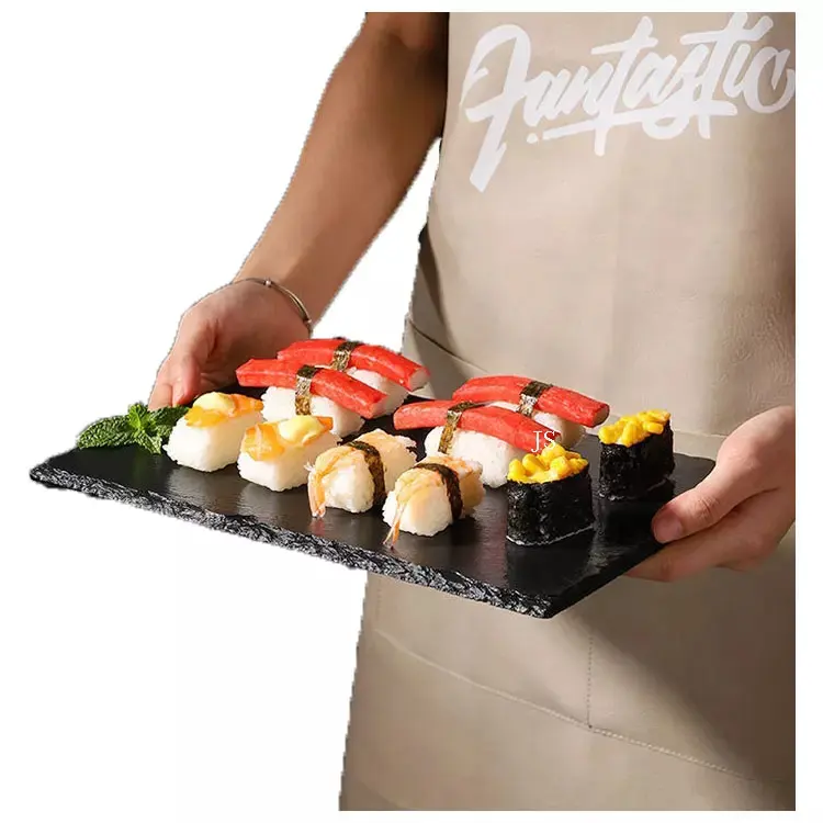 Thớt Phô Mai Tròn Hình Chữ Nhật Màu Đen Tự Nhiên Bán Chạy Cho Nhà Hàng Đĩa Đá Lát Bít Tết Sushi