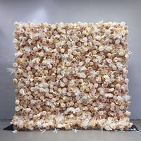 G32 Floral 3d Roll up Artificial Silk FlowerWall Backdrop Panel Pink Fake Cloth Flower Wall for Wedding Home Salon Decor