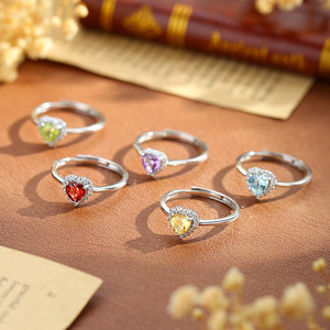 9 Anillos Clásicos con Halo, Corte Corazón de 5mm, Piedras Naturales, Ajustables, Plata de Ley 925, Diseño Minimalista, Joyería para Mujer - Product Image 3
