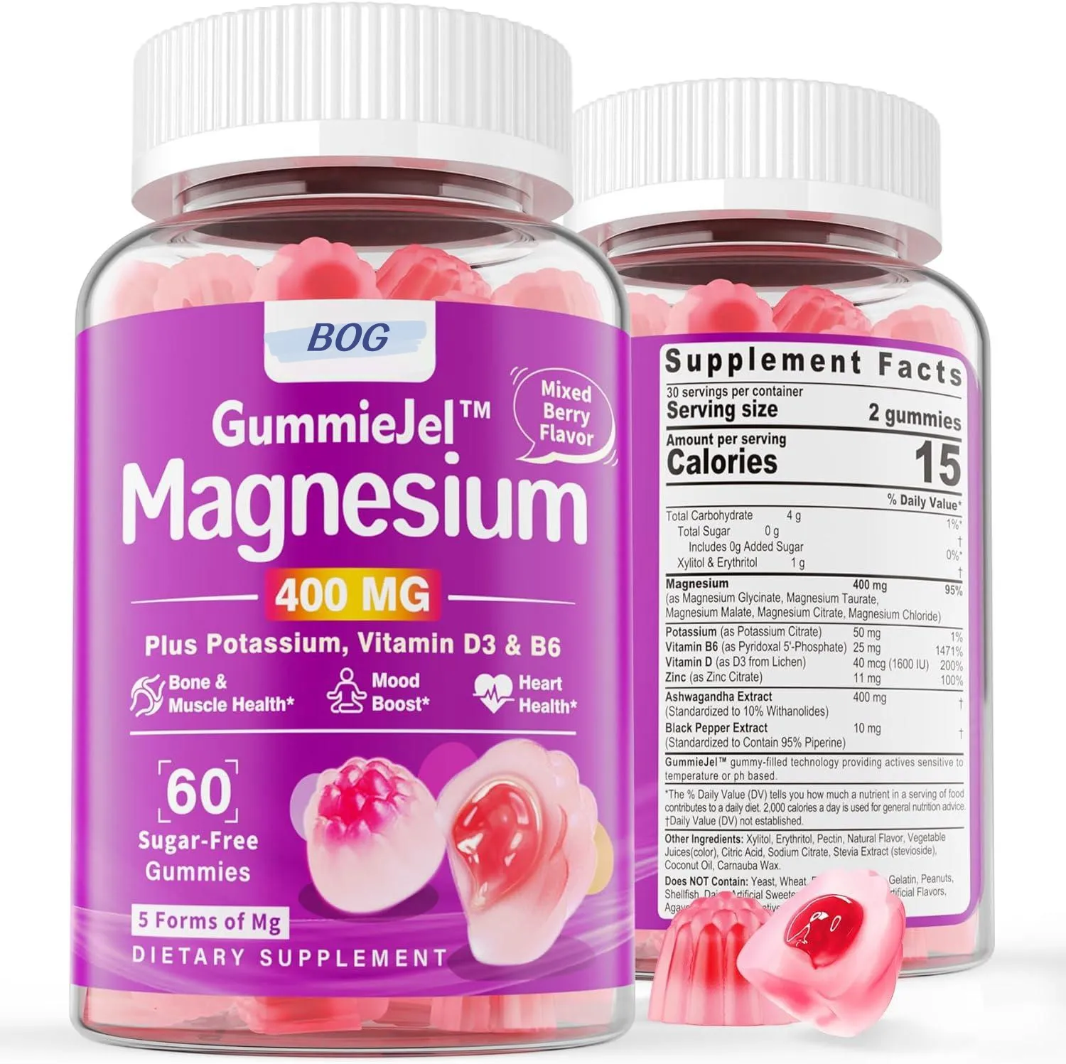 OEM/ODM Magnesium Zink und Vitamin D3 gefüllte Kaugummi 400 mg absorbierbares Magnesium: Taurat, Glycinat, Malaat, Zitrat