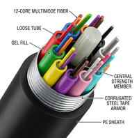 Cable de Fibra Óptica Multimodo GYTS de 12 Núcleos OM2 50/125um, Blindado para Exteriores, Tubo Suelto PE, para Instalación Aérea y Enterrada