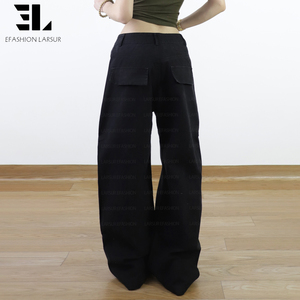 Pantalons <span class=keywords><strong>chino</strong></span> baggy en sergé sur mesure LARSUR, jambe incurvée en forme de sabre, taille haute, coupe décontractée, pantalon en denim pour femmes - Product Image 6