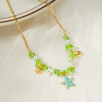 Collier en acier inoxydable plaqué or 18 carats avec perles vert océan et breloque étoile de mer, résistant au ternissement, bijoux bohèmes côtiers