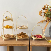 Panier de rangement rond multi-niveaux en bambou tressé, fait main, écologique et tendance, pour thé, fruits, gâteaux et collations sèches