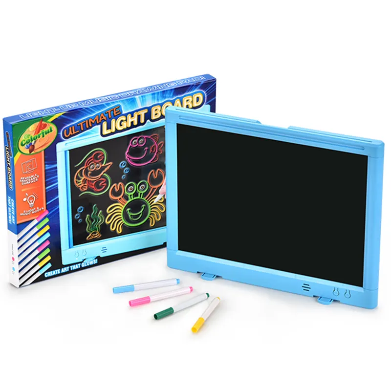 QS Hot Sale Bunter Bildschirm lösch bar tragbare Wtiting Tablet 14 Zoll digitale LED Zeichenblock Board für Kinder Erwachsene Lichter & Musik