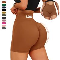 Shorts de sport taille haute pour femmes, respirants, compressifs, avec taille croisée en V, extensibles, sans coutures, pour le yoga, effet froncé fessier