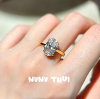 Bague en pierre précieuse œuf de colombe italienne créée en laboratoire, style rétro français, avec zircon papillon étoilé plaqué or pour femme, vente en gros d'usine