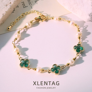 Original Green Four-leaf Clover Pearl Copper <b>Bead</b> <b>Bracelet</b> Women's 18k Real <b>Gold</b> Electroplated All-match High-end GB1267 Classic - Product Image 5
