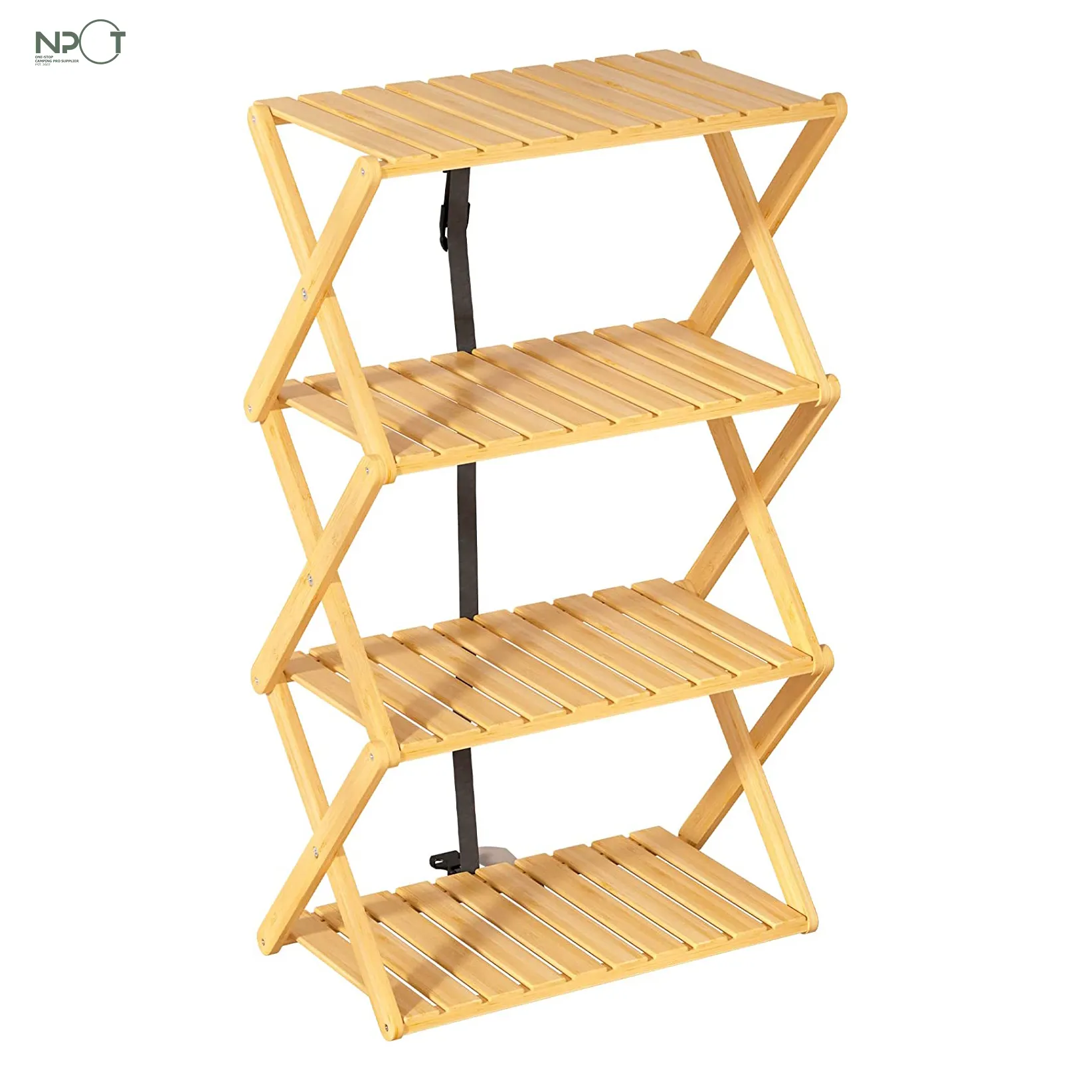 NPOT Mesa de picnic plegable para exteriores de 4 estantes, organizadores de estantes portátiles para interiores/exteriores Estantes ligeros de bambú para exteriores