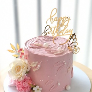 Set di Decorazioni per Torte in Acrilico con Farfalle Dorate '<span class=keywords><strong>Buon</strong></span> <span class=keywords><strong>Compleanno</strong></span>' per Feste a Tema e Baby Shower - Product Image 2