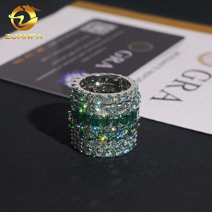 Trendy <strong>Blue</strong> Green Round Diamond Hop Hop Jewelry Fully Iced Out Eternity <strong>Ring</strong> VVS D Moissanite 925 Sliver Gold Plated Band <strong>Rings</strong> - Product Image 3