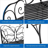 Chaise de jardin à succès, décoration de terrasse de jardin, banc de jardin public en métal en forme de papillon fixe