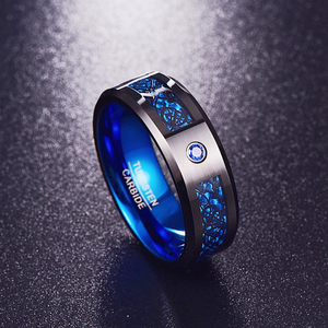 Bague Homme Unisexe Acier Tungstène Fibre de Carbone Titane Acier Zircon Motif Dragon Bicolore Or Bijouterie Fine Fête Anniversaire - Product Image 1