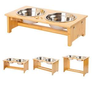 Estación de Alimentación para Mascotas de Bambú con Tazones de Acero Inoxidable, Soporte Elevado para Comida de Perros y Gatos, Estante de Alimentación Elevado para Mascotas - Product Image 1