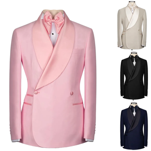 Smoking de mariage élégant pour homme, bleu <span class=keywords><strong>marine</strong></span>, rose, noir, ensemble de 2 pièces, veste complète coupe ajustée, pantalon, manteau à double boutonnage et revers châle - Product Image 4