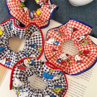 Kitty Plaid Scrunchie Trendy Bun Hair Rope Accessoire pour cheveux pour filles douces Enfants Cravate de cheveux