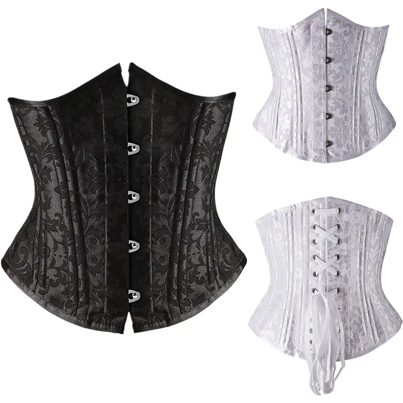 ड्रॉप शिपिंग 2021 नई 24 स्टील हड्डियों काले Jacquard Underbust Bustier कोर्सेट महिलाओं के फीता अप कमर Cincher अंगवस्त्र coldker