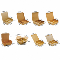 Boîte à lunch jetable en papier kraft rigide, biodégradable, écologique, avec revêtement UV, imprimée en quadrichromie, à 3 compartiments, pour nouilles