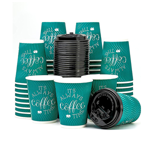 <strong>Customize</strong> Disposable Eco Friendly Compostable Pla Coated 8oz 14oz Cold/hot Drink Double Wall Ripple <strong>Paper</strong> Coffee <strong>Cups</strong> with Lid - Product Image 2