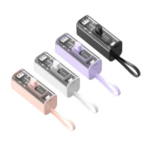 2 IN 1 eingebautes Kabel kleine tragbare Kapsel Mini-Powerbanks LED transparente Power Bank 5000 mAh Batterie externen für Telefon