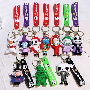 Wholesale Durable Eco-Friendly Non-Toxic 3D PVC Rubber Light Keychain Bag Pendant Featuring Jack Sally Nightmare Christmas