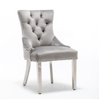 Chaise d'appoint rembourrée en velours tufté Rose bouton tufté chaises de salle à manger anneau tirer garniture chaises de cuisine en bois pour salle à manger