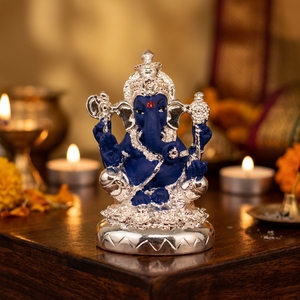 Statue de Ganesha artisanale en acier inoxydable plaqué argent de 4 pouces pour la décoration artistique de la maison, cadeaux d'anniversaire, fêtes de mariage - Product Image 3