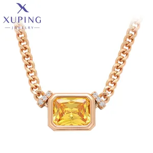 XUPING kalung liontin lapisan emas 18K wanita, Kalung Perhiasan mewah kuning zirkon CZ