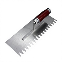 Truelle à dents en acier inoxydable, poignée ergonomique en bois rouge, antidérapante, résistante à l'usure, pour application uniforme du ciment et des carreaux, 11,42 pouces