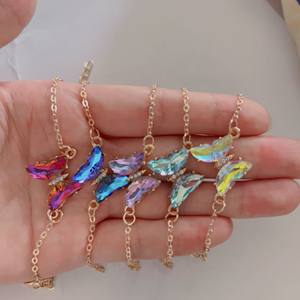 قلادة أنيقة أنيقة سلسلة مطلية بالذهب عيار 18 قيراط من الزجاج والماس المتدرج الملون قلادة المختنق - Product Image 3